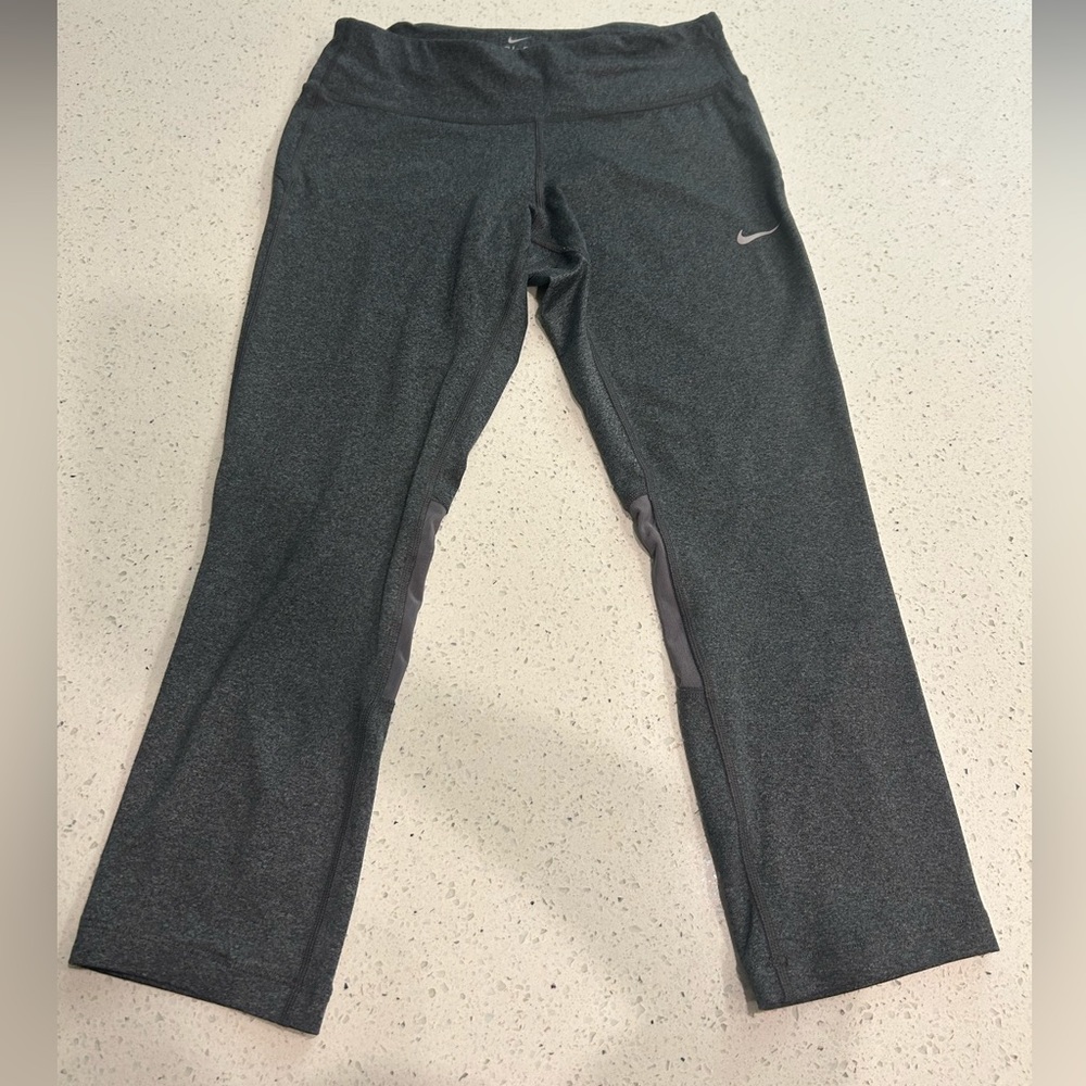Nike Womens Gray Running Leggings Dri-Fit Stretch Waist Drawstring Mid Rise Sm